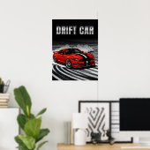Drift Car Red Muscle Poster (Thuiskantoor)