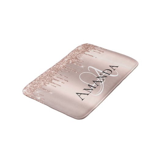 Drift Roos Gold Blush Glitter Name Monogram Badmat (Gekanteld)