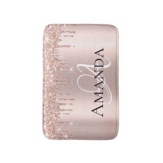 Drift Roos Gold Blush Glitter Name Monogram Badmat (Voorkant Verticaal)