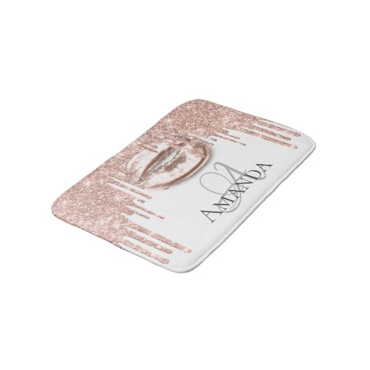 Drift Roos Gold Blush Glitter Name Monogram White Badmat (Gekanteld)