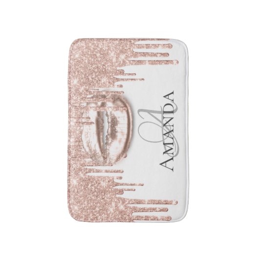 Drift Roos Gold Blush Glitter Name Monogram White Badmat (Voorkant Verticaal)