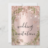 Drift Roos Gold Wedding Bridal Glitter Florals Kaart (Voorkant)