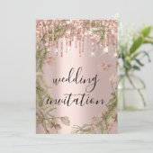 Drift Roos Gold Wedding Bridal Glitter Florals Kaart (Staand voorkant)