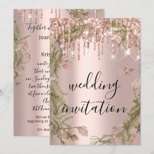 Drift Roos Gold Wedding Bridal Glitter Florals Kaart