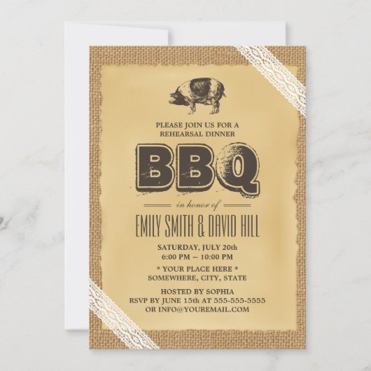  drift voor Burlap en Lace BBQ voor repetitie Kaart (Voorkant)