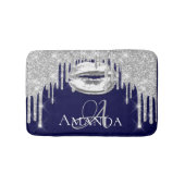 Drift Zilveren Glitter Naam Monogram Navy Badmat (Voorkant)