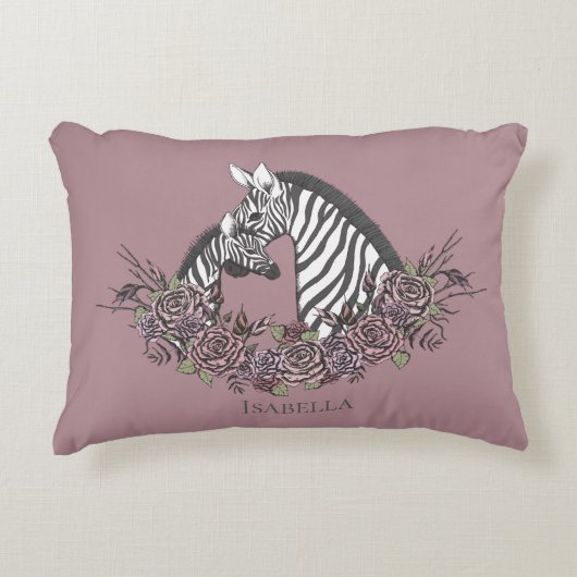 Driftige Paarse Zebra Handgetekend Accent Kussen (Voorkant)