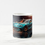 Drifting Klassieke Blauwe Sportwagen Koffiemok (Center)