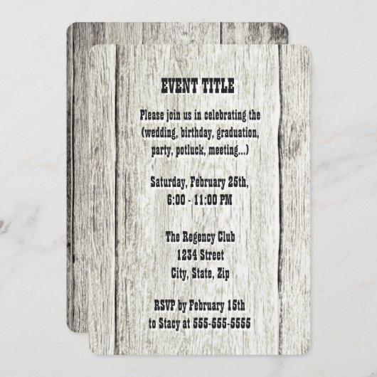 Driftwood Achtergronduitnodiging Kaart (Voorkant / Achterkant)