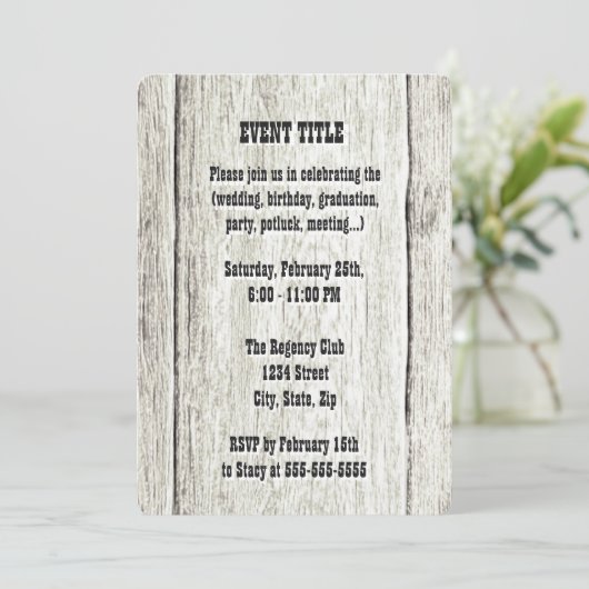 Driftwood Achtergronduitnodiging Kaart (Staand voorkant)