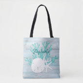 Driftwood Aqua Beach Sand Dollar Tote Bag (Voorkant)