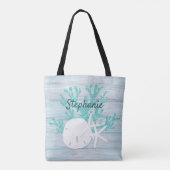 Driftwood Aqua Beach Sand Dollar Tote Bag (Achterkant)