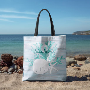 Driftwood Aqua Beach Sand Dollar Tote Bag