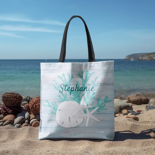 Driftwood Aqua Beach Sand Dollar Tote Bag