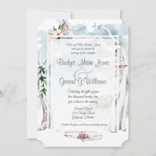 Driftwood Arbor Beach Wedding Invitation Kaart (Voorkant)