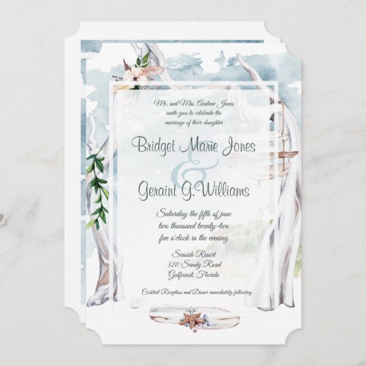 Driftwood Arbor Beach Wedding Invitation Kaart (Voorkant / Achterkant)