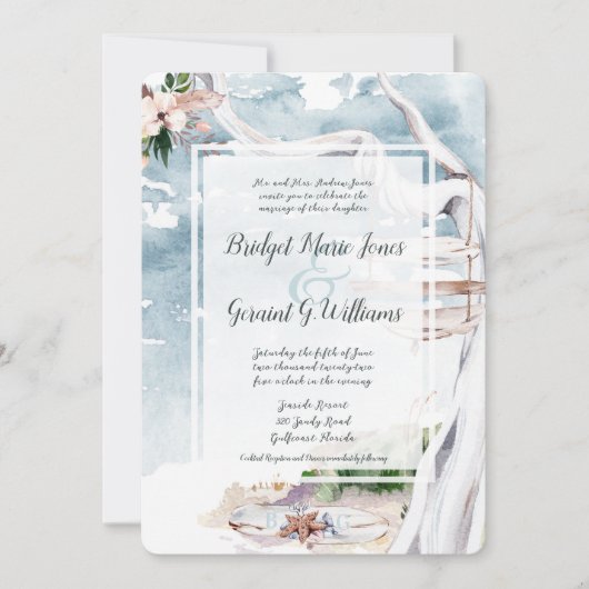 Driftwood Arbor Beach Wedding Invitation Kaart (Voorkant)