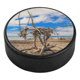 Driftwood artwork on Hokitika Beach, Nieuw-Zeeland Hockey Puck