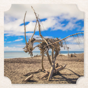 Driftwood artwork on Hokitika Beach, Nieuw-Zeeland Kartonnen Onderzetters