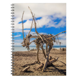 Driftwood artwork on Hokitika Beach, Nieuw-Zeeland Notitieboek