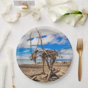 Driftwood artwork on Hokitika Beach, Nieuw-Zeeland Papieren Bordje