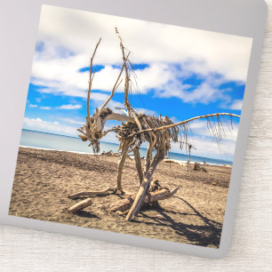 Driftwood artwork on Hokitika Beach, Nieuw-Zeeland Sticker
