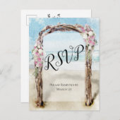 Driftwood Beach Arbor met Rozen Bruiloft RSVP Briefkaart (Voorkant / Achterkant)