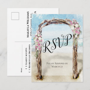 Driftwood Beach Arbor met Rozen Bruiloft RSVP Briefkaart
