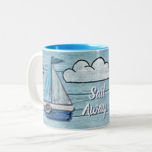 Driftwood Beach design Yacht 2 tone koffie mok. Tweekleurige Koffiemok (Voorkant links)