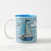Driftwood Beach design Yacht 2 tone koffie mok. Tweekleurige Koffiemok (Links)