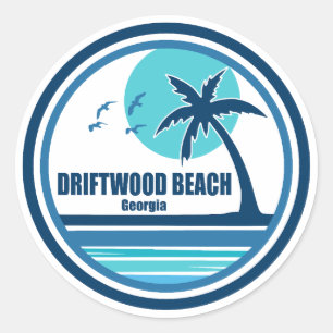 Driftwood Beach Georgia Palmenboom Vogels Ronde Sticker