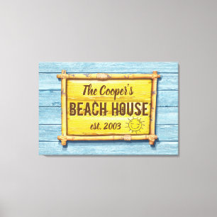 Driftwood Beach House familie teken uitgerekt canv Canvas Afdruk