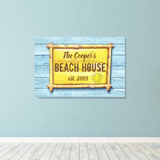 Driftwood Beach House familie teken uitgerekt canv Canvas Afdruk (Insitu (Houten vloer))