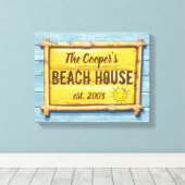 Driftwood Beach House familie teken uitgerekt canv Canvas Afdruk (Insitu (Houten vloer))