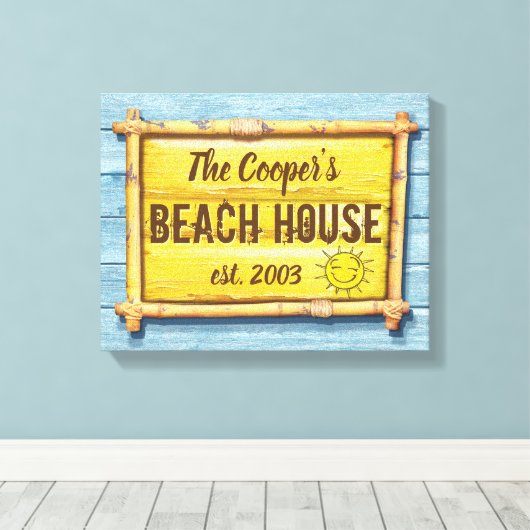 Driftwood Beach House familie teken uitgerekt canv Canvas Afdruk (Insitu (Houten vloer))