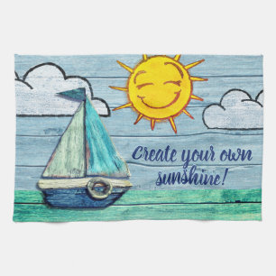 Driftwood Beach ontwerp Yacht Tea Towel. Theedoek