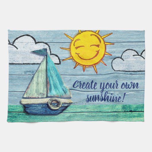 Driftwood Beach ontwerp Yacht Tea Towel. Theedoek (Horizontaal)