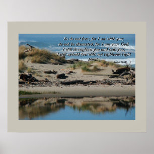 Driftwood Beach & River Isaiah 41:10 Afdruk Poster