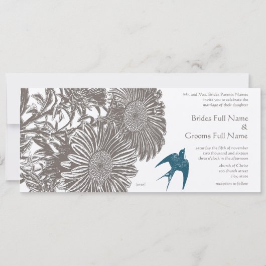 Driftwood  Bloem en Blauwgroen vogelhuwelijk Kaart (Achterkant)