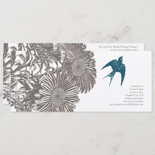 Driftwood  Bloem en Blauwgroen vogelhuwelijk Kaart (Voorkant / Achterkant)