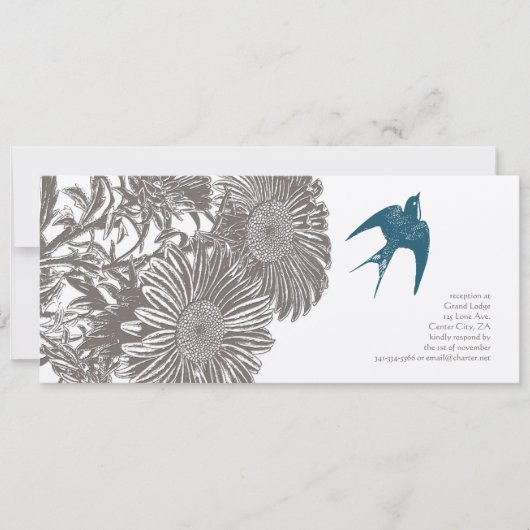 Driftwood  Bloem en Blauwgroen vogelhuwelijk Kaart (Voorkant)