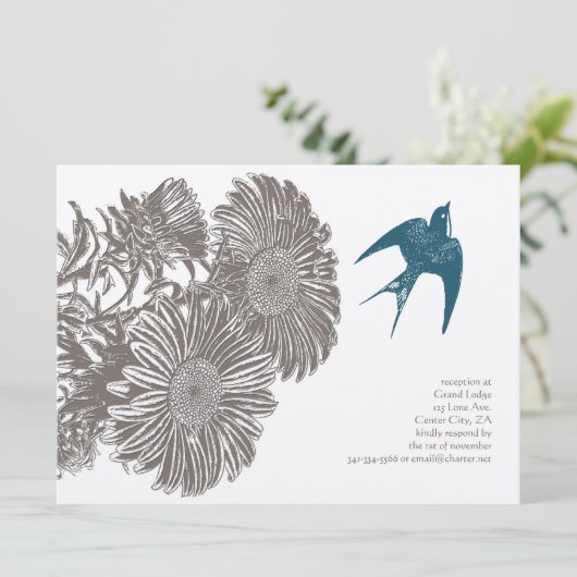 Driftwood  Bloem en Blauwgroen vogelhuwelijk Kaart (Staand voorkant)