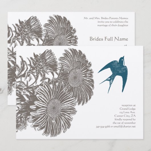 Driftwood Bloem en Blauwgroen vogelhuwelijk Kaart (Voorkant / Achterkant)