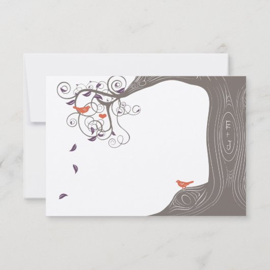 Driftwood Boom Tangerine Birds Paars lef Weddensch Kaart (Achterkant)
