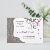 Driftwood Boom Tangerine Birds Paars lef Weddensch Kaart (Staand voorkant)