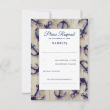 Driftwood- en Navy Blue Anchors Wedding RSVP-kaart