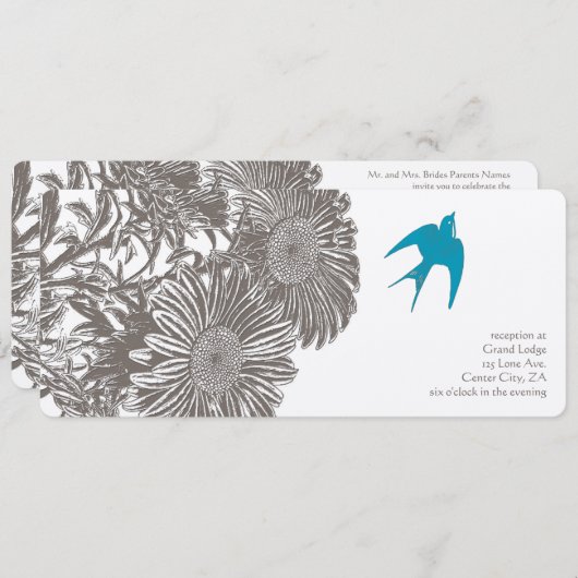 Driftwood Flower and Aqua Bird Wedding Kaart (Voorkant / Achterkant)