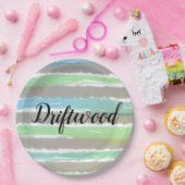 Driftwood Grey Blue Green Stripes Waterverf Papieren Bordje (Feest)