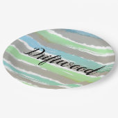 Driftwood Grey Blue Green Stripes Waterverf Papieren Bordje (Gekanteld)