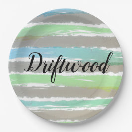 Driftwood Grey Blue Green Stripes Waterverf Papieren Bordje